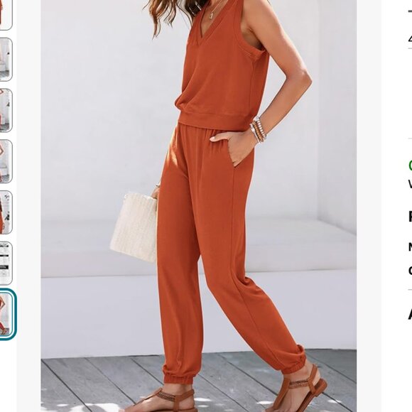Women's Summer 2 Piece Tracksuit V Neck ORANGE SIZE SMALL NEW WITH TAGS - Picture 6 of 7
